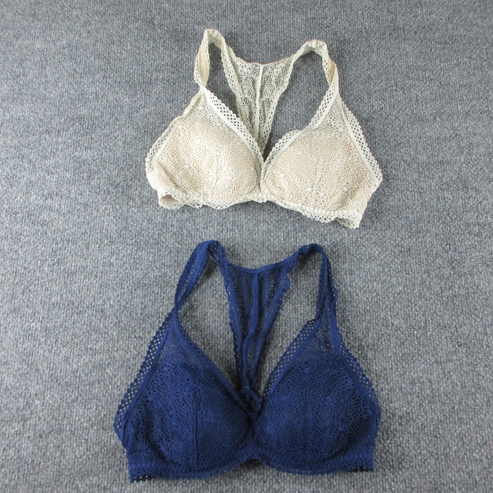 LOT Of 2 Victoria's Secret Bralette Bra Womens S/P Beige Navy Padded Wireless